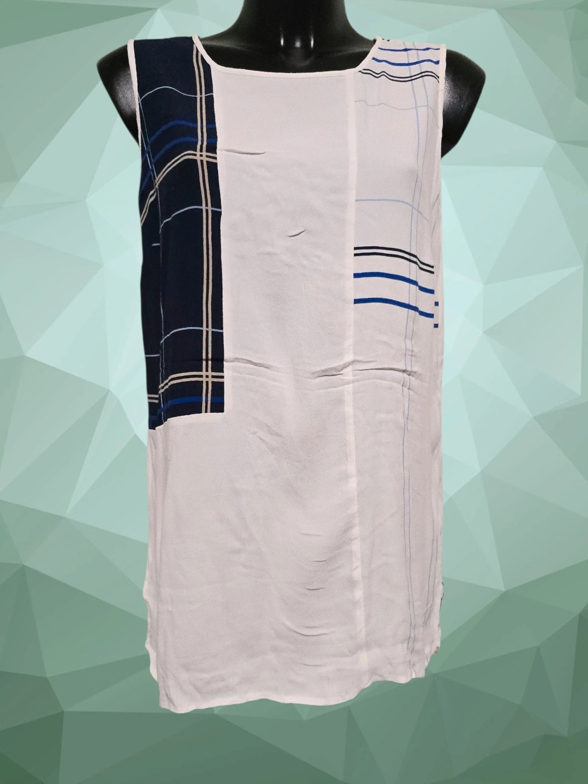 White & Navy Blue Patchwork Blouse