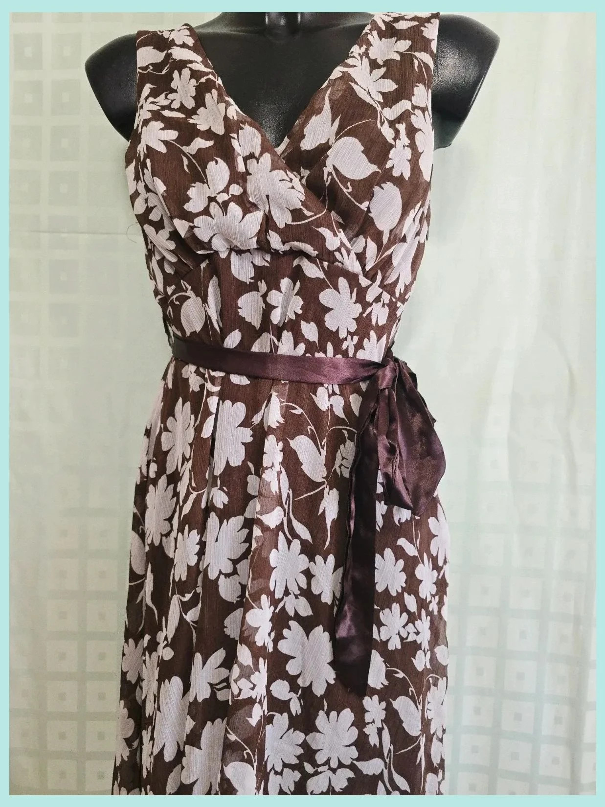 Brown Floral Chiffon Wrap Dress – Vestidor Vintage – taille M / 38 / 10 2