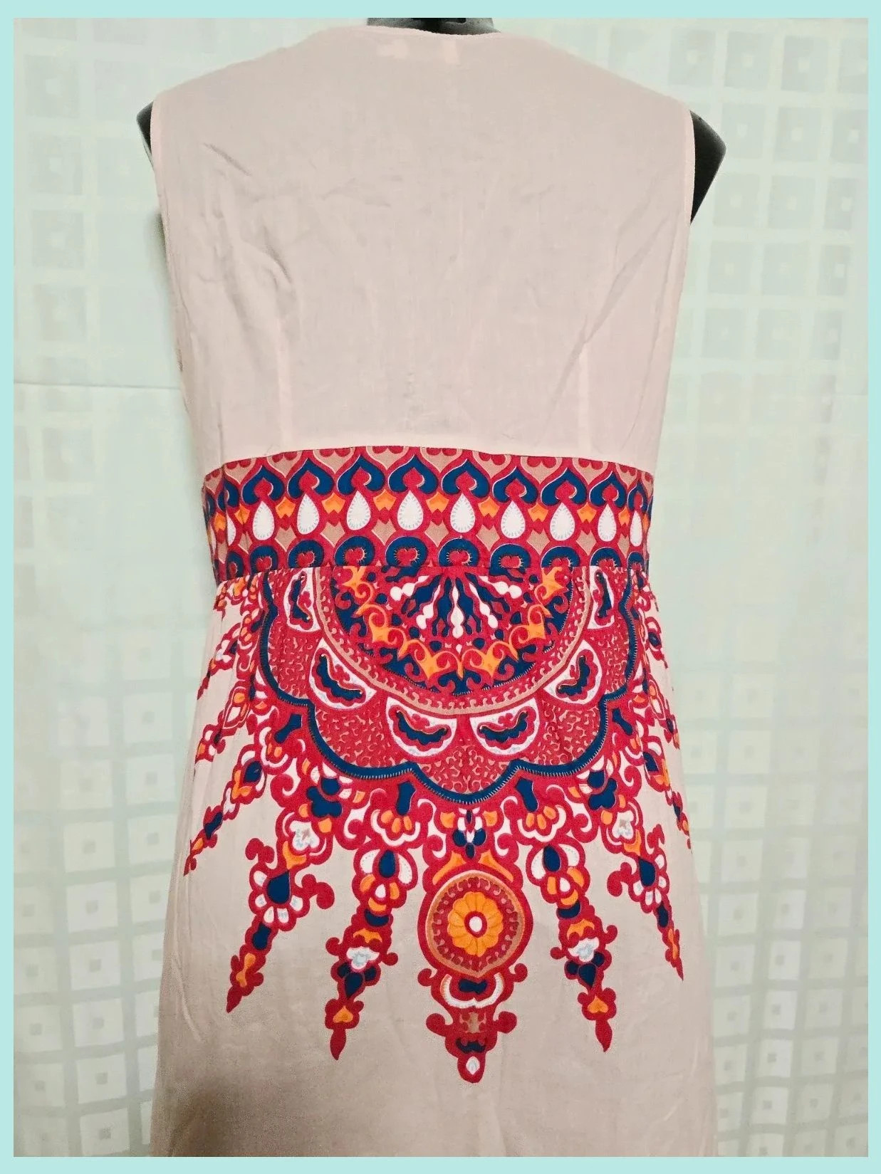 Beige Boho Medallion Print Dress 100% algodón – Fransa – taille L / 40 / 12 5