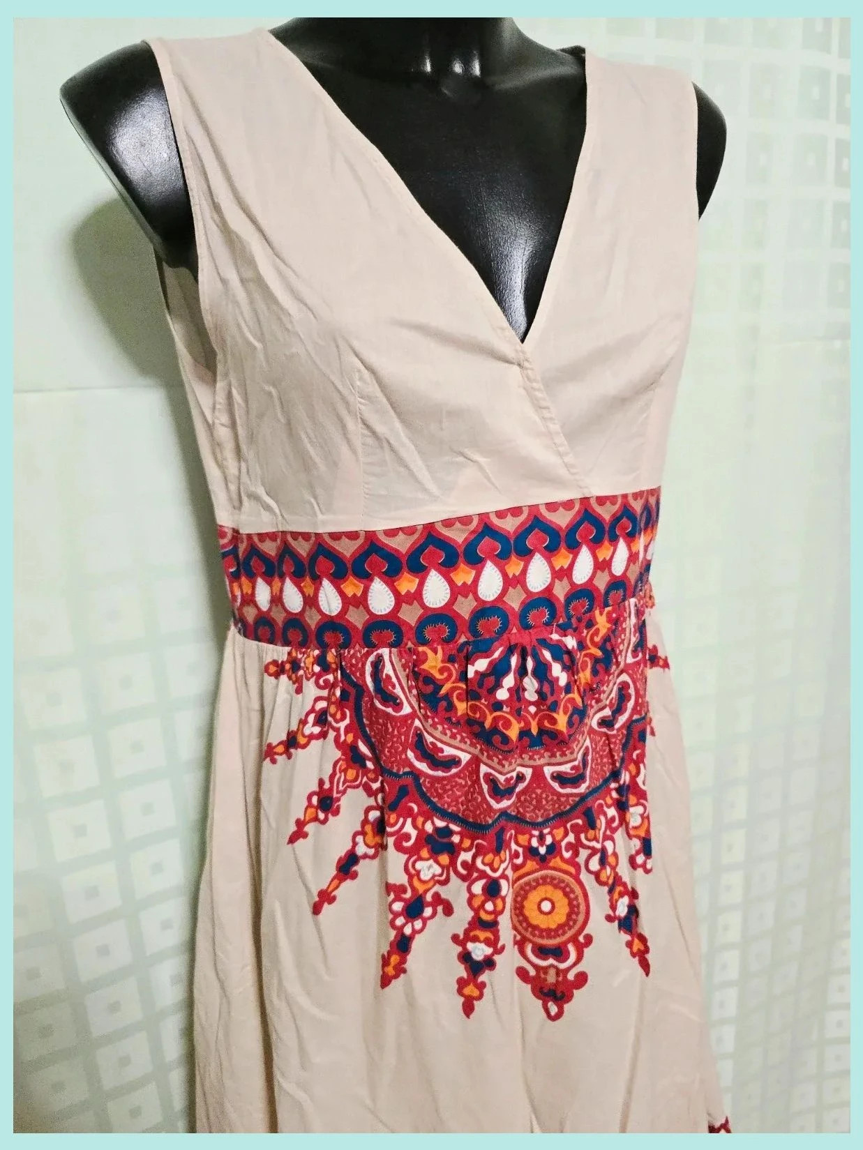 Beige Boho Medallion Print Dress 100% algodón – Fransa – taille L / 40 / 12 3