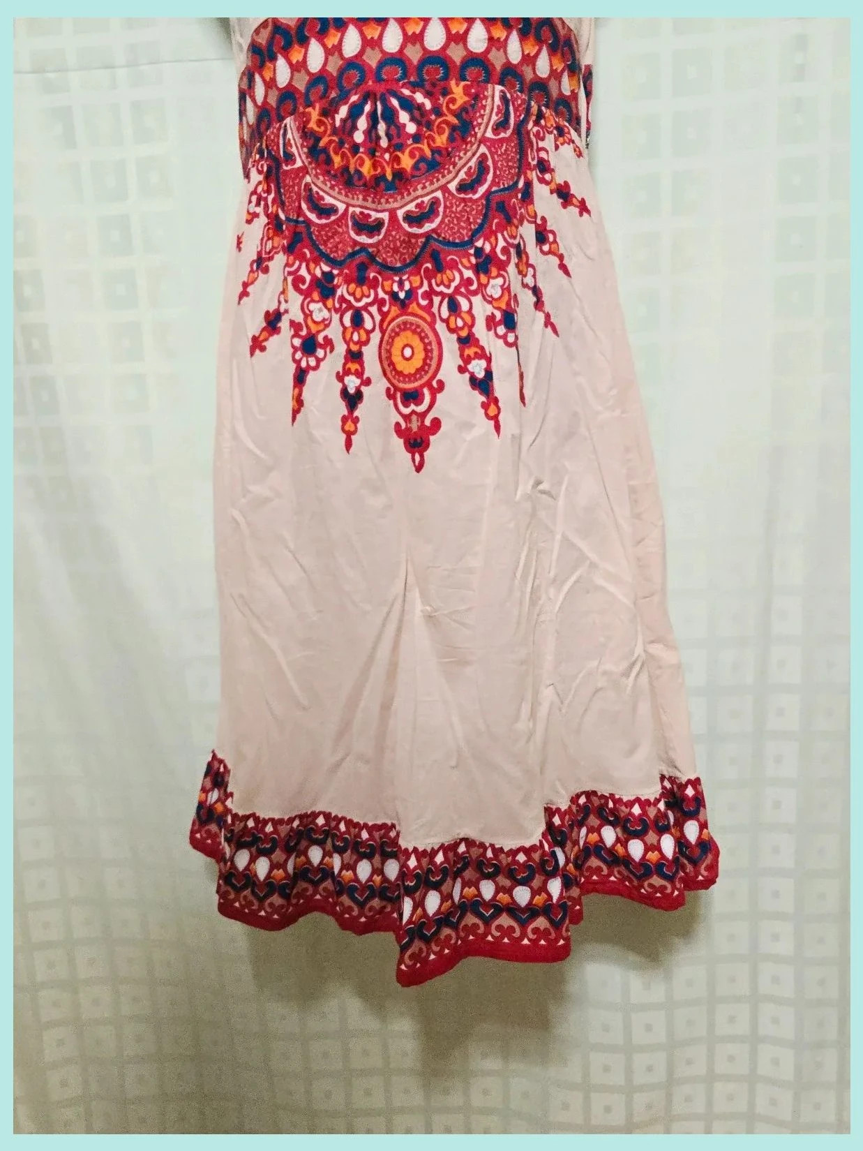 Beige Boho Medallion Print Dress 100% algodón – Fransa – taille L / 40 / 12 4