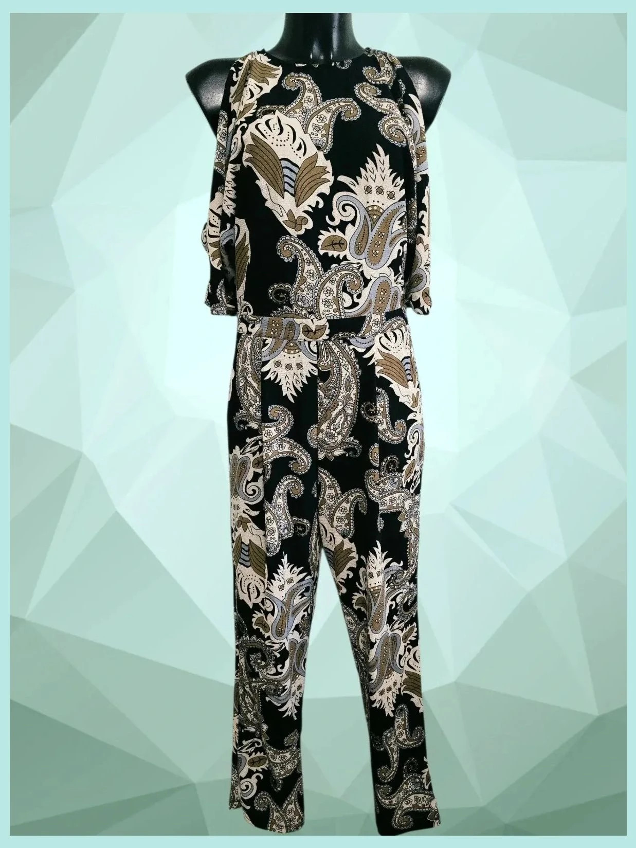 Vintage Paisley Print Jumpsuit with Back Zipper – Cameo Rose – taille M / 38 / 10