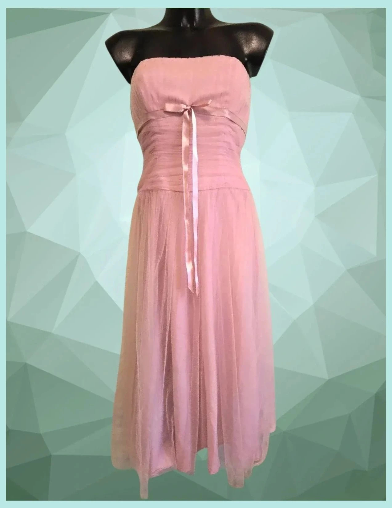 Dusty Pink Strapless Tulle Midi Dress – B2 – taille XS / 34 / 6