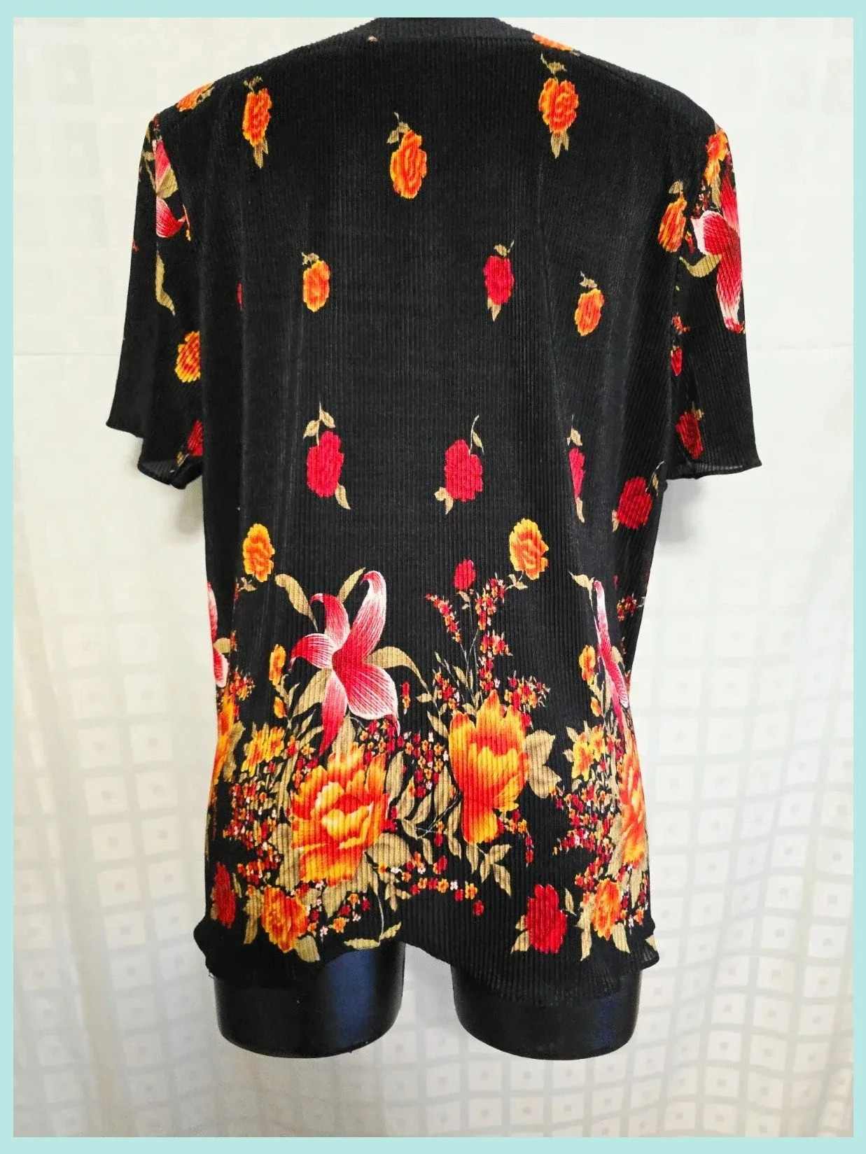 Black Pleated Floral Border Button Blouse – Vintage Dressing – taille Taille unique 5