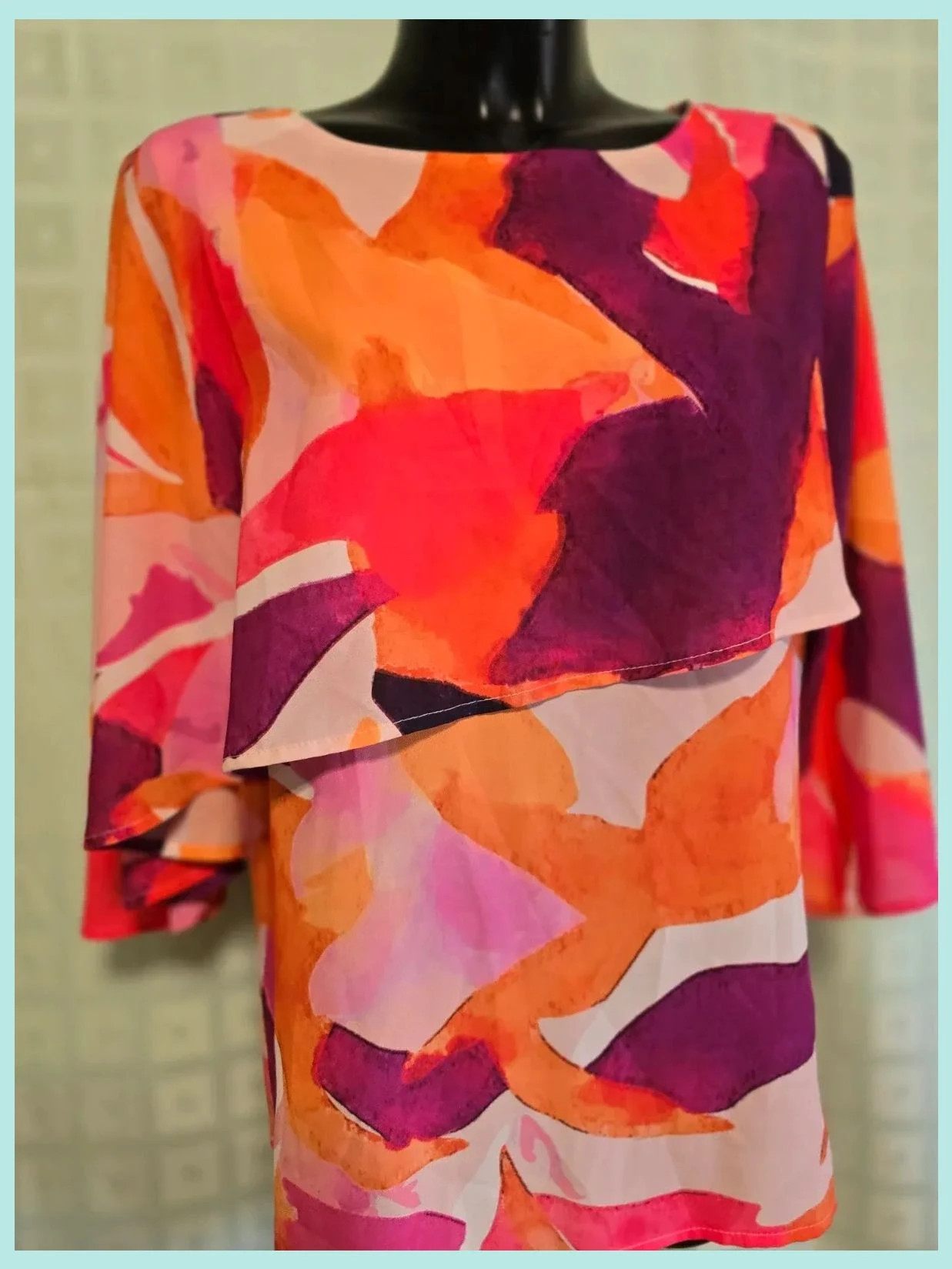 Pink orange abstract layered blouse – Chevió – taille XXL / 44 / 16 2