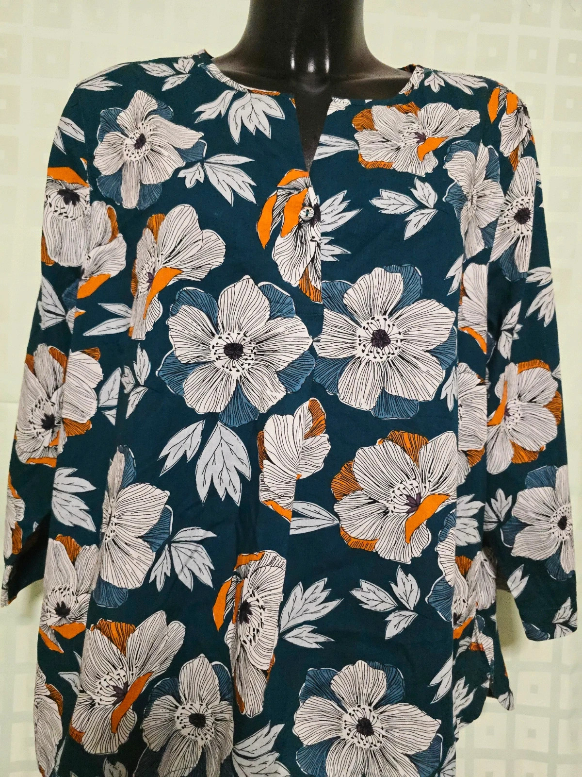 Teal Floral Notch Neck Blouse – Seasalt – taille 5XL / 50 / 22 2