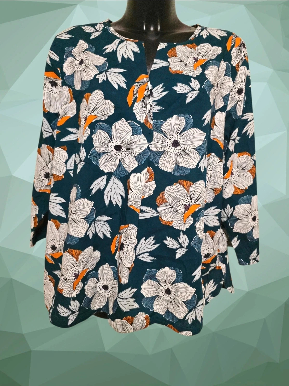 Teal Floral Notch Neck Blouse – Seasalt – taille 5XL / 50 / 22