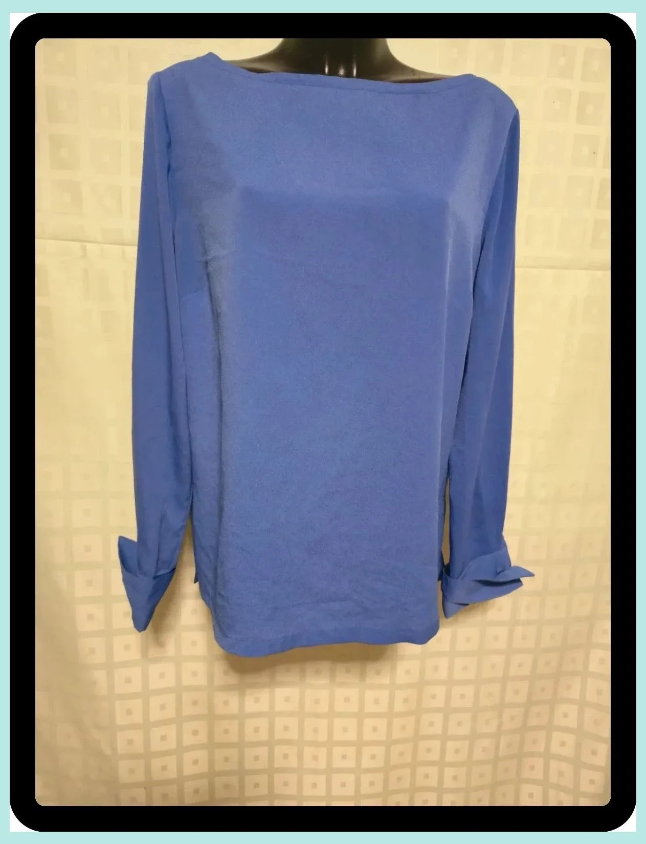 Elegant Periwinkle Blue Boat Neck Long Sleeve Blouse