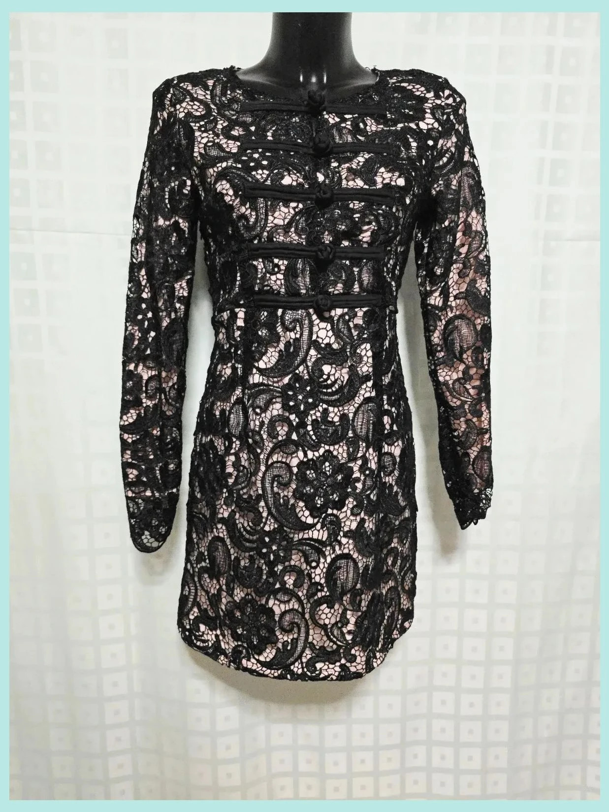 Black Lace Long Sleeve Midi Dress