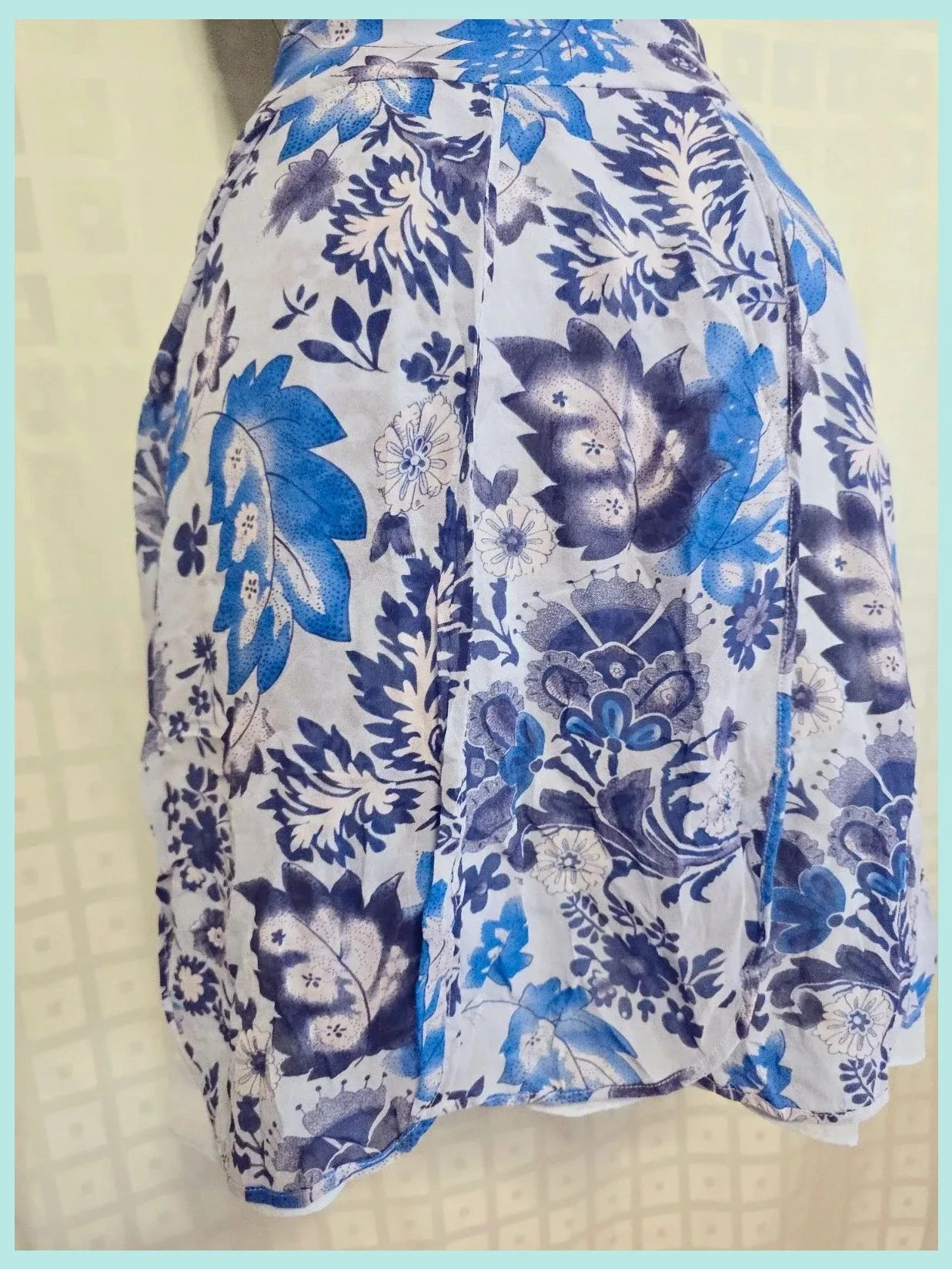 White Blue Floral Silk Look Chiffon Skirt Delft Print Pleated Boho Summer – Alain Manoukian – taille XL / 42 / 14 3