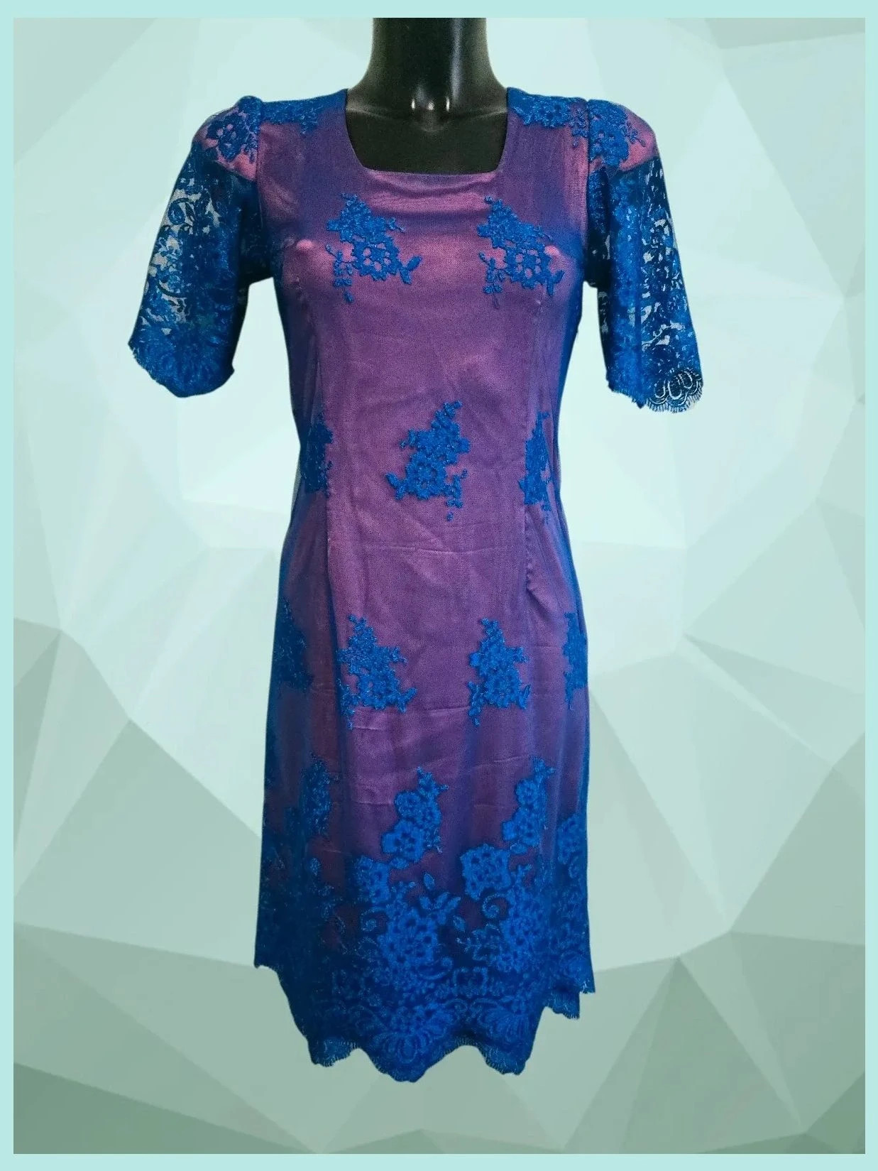 Vintage Iridescent Satin Dress with Floral Lace Overlay