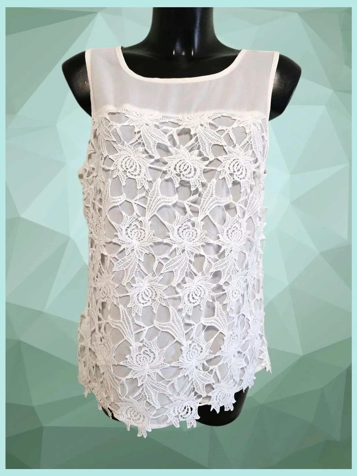White Floral Guipure Lace Sleeveless Top – Adiva – taille L / 40 / 12