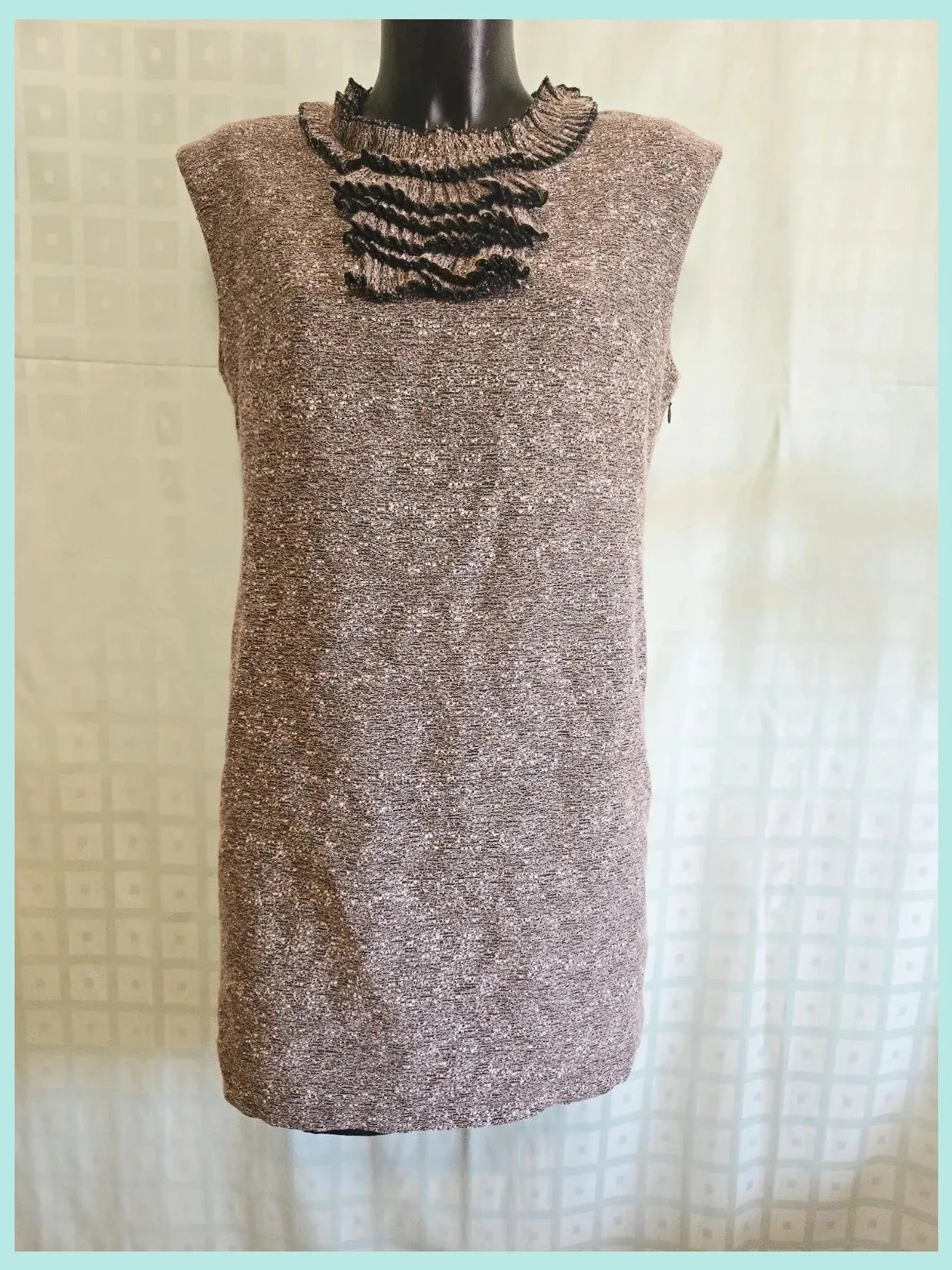 Tweed Ruffle Neck Shift Dress
