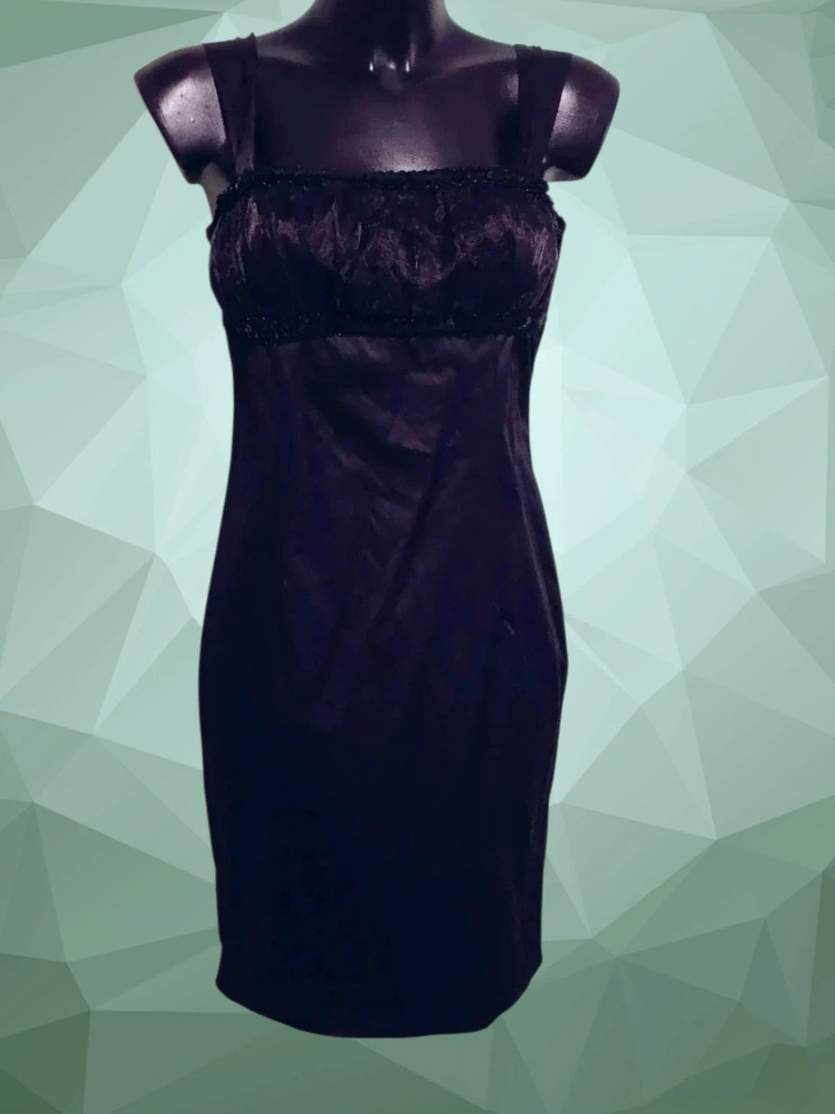Black satin beaded cocktail dress