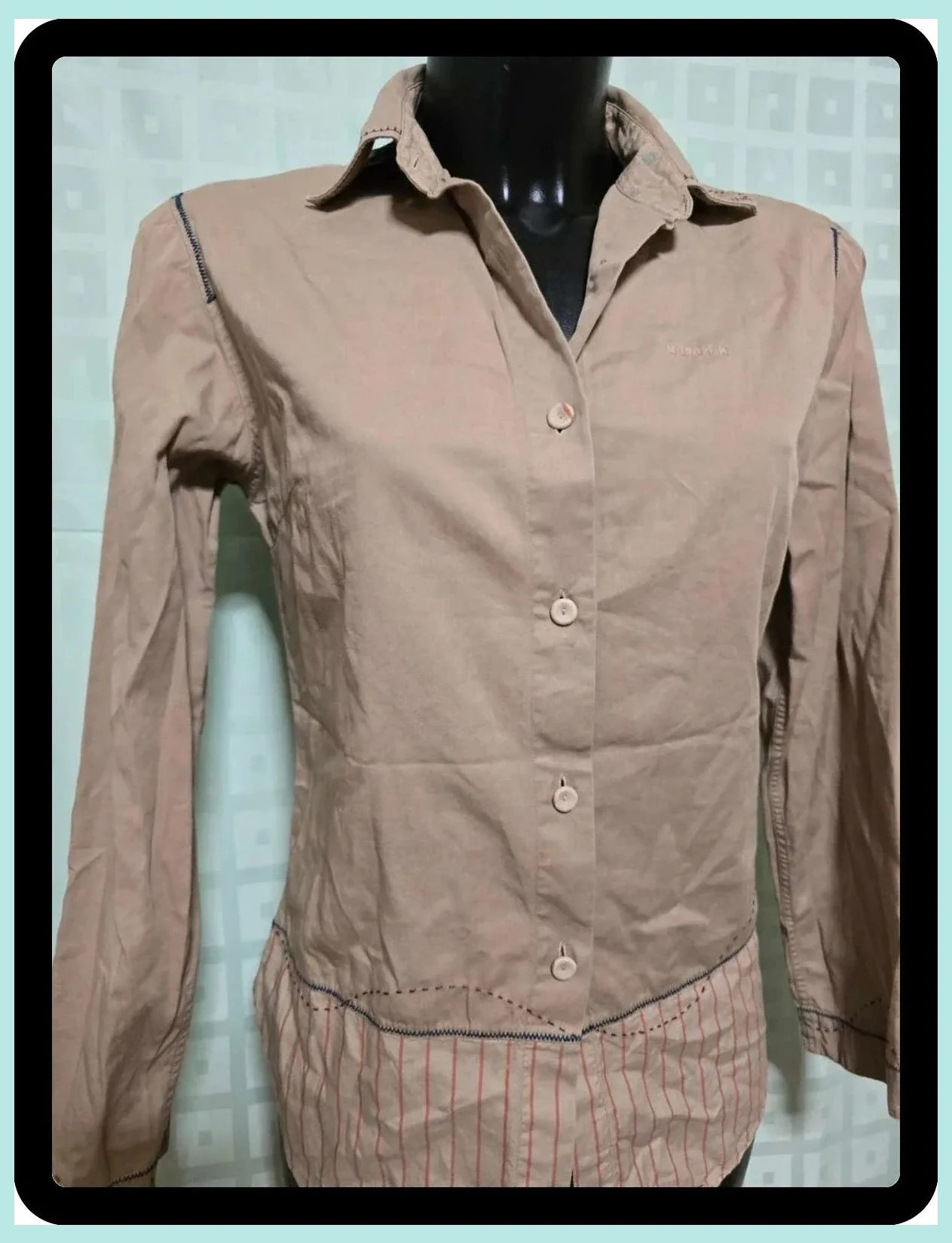 Napapijri Beige Fitted Shirt with Contrast Stitching & Striped Hem – Napapijri – taille S / 36 / 8 2