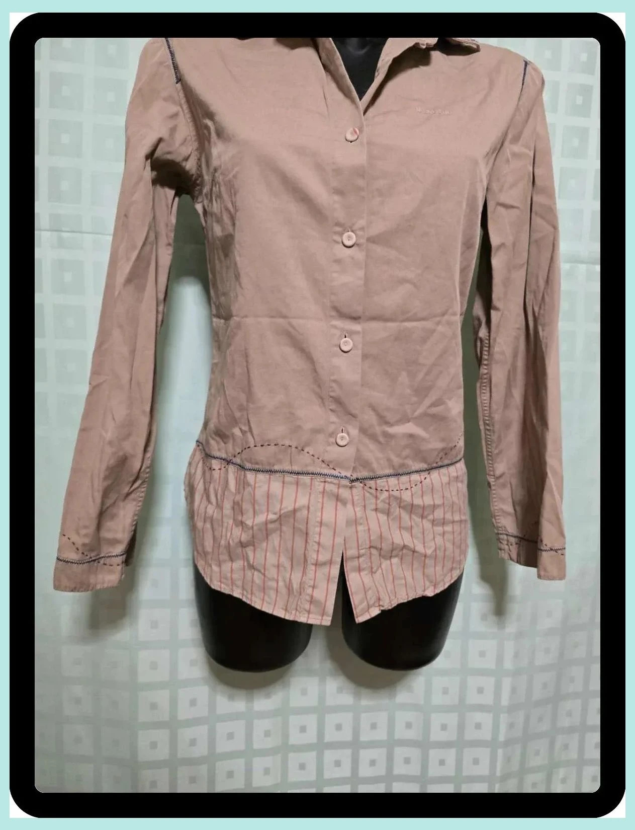 Napapijri Beige Fitted Shirt with Contrast Stitching & Striped Hem – Napapijri – taille S / 36 / 8 3