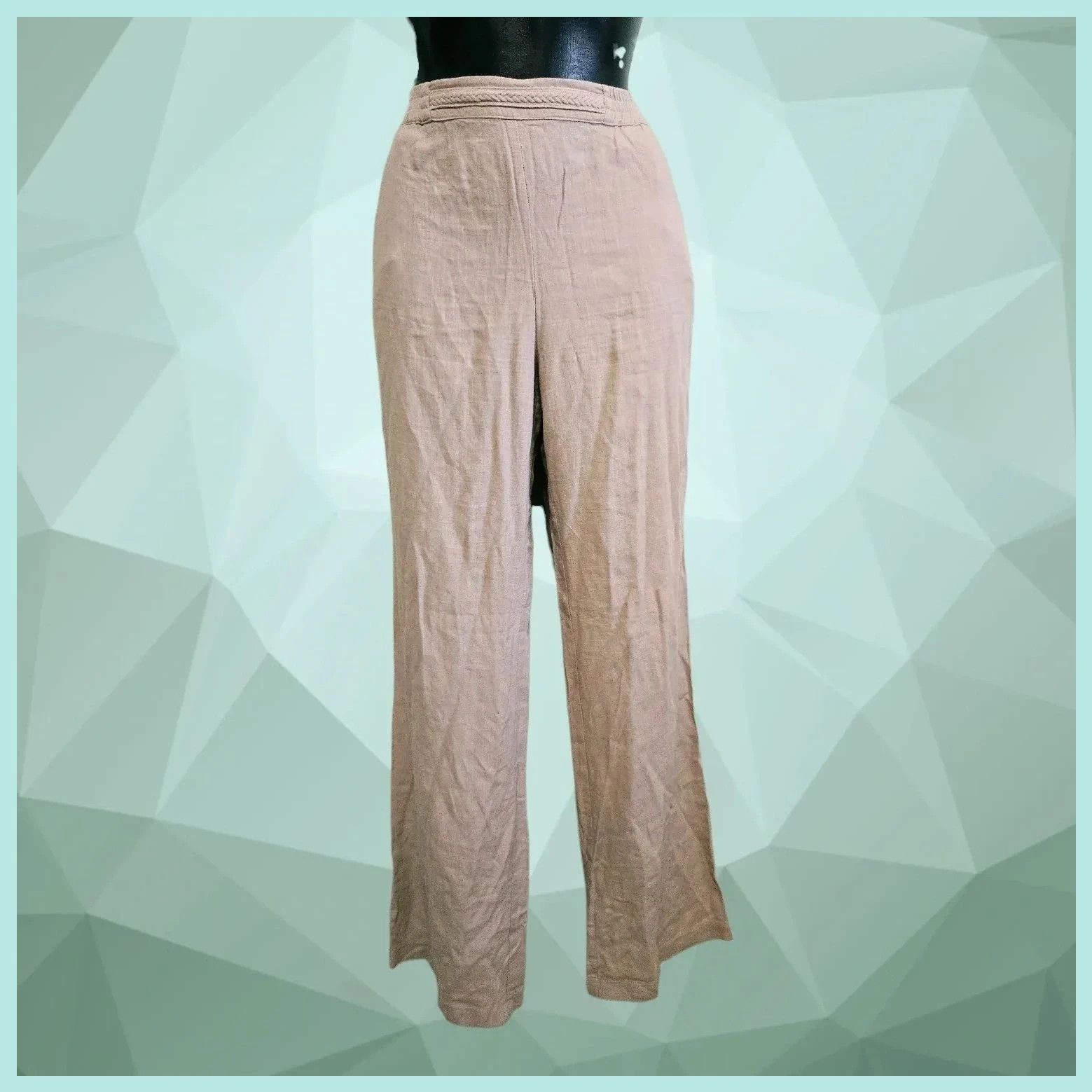 Beige High-Waisted Wide Leg Linen Pants