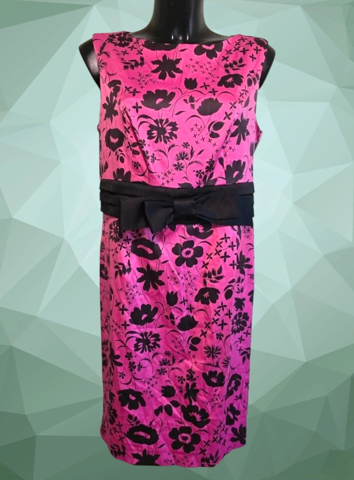 Print Satin Sheath Dress with Bow Belt