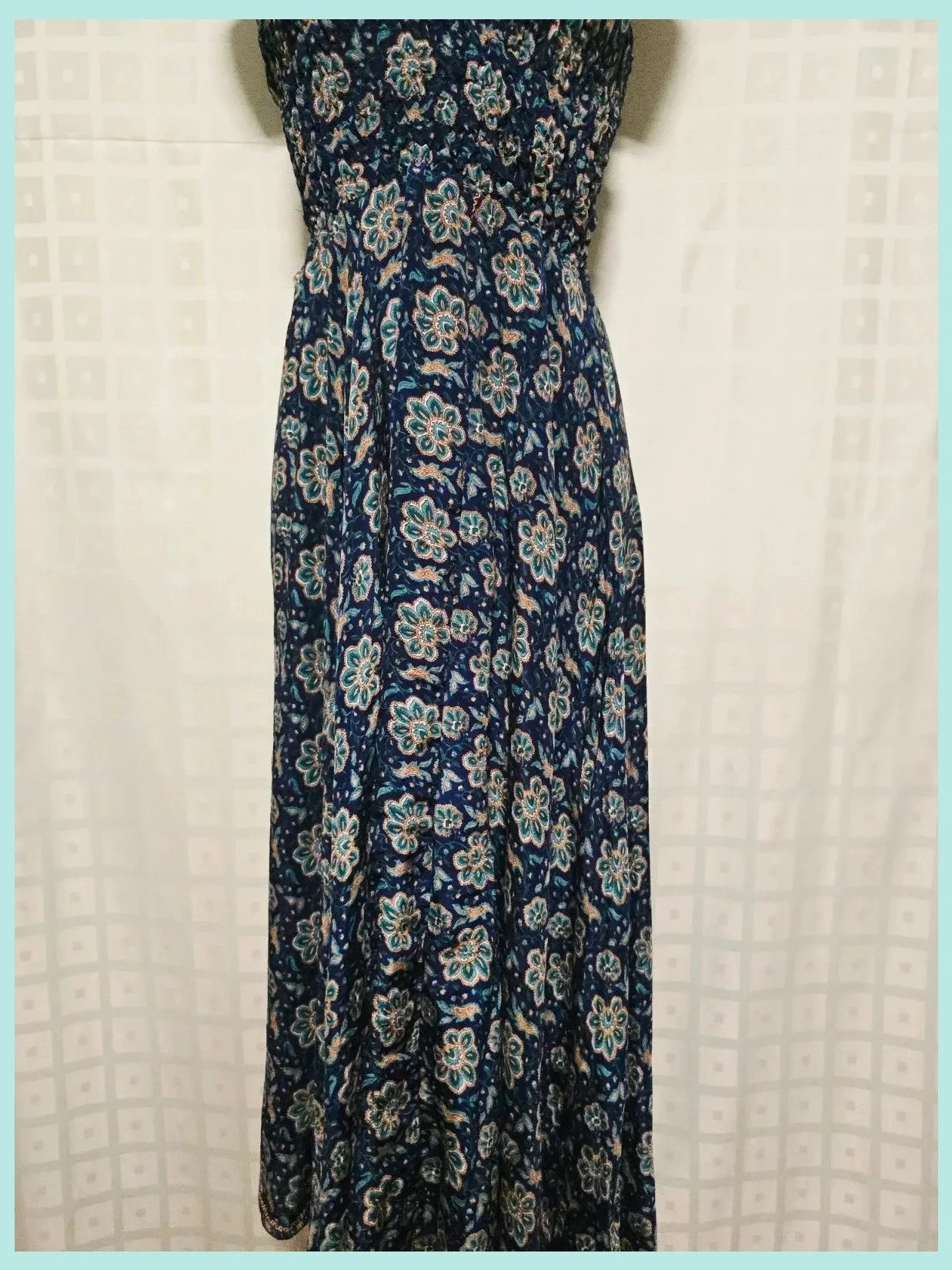 Navy Floral Halter Neck Maxi Dress – Vestidor Vintage – taille Taille unique 3