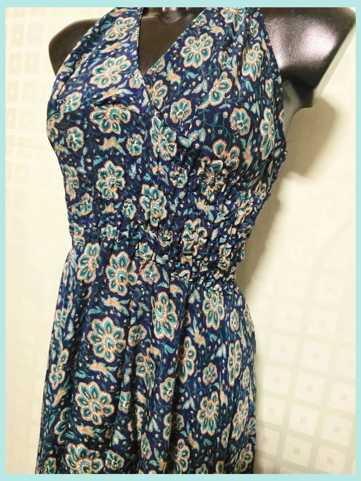 Navy Floral Halter Neck Maxi Dress – Vestidor Vintage – taille Taille unique 4