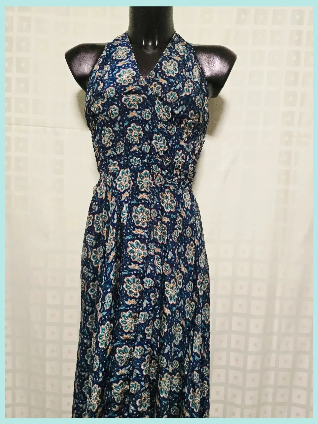 Navy Floral Halter Neck Maxi Dress – Vestidor Vintage – taille Taille unique 2