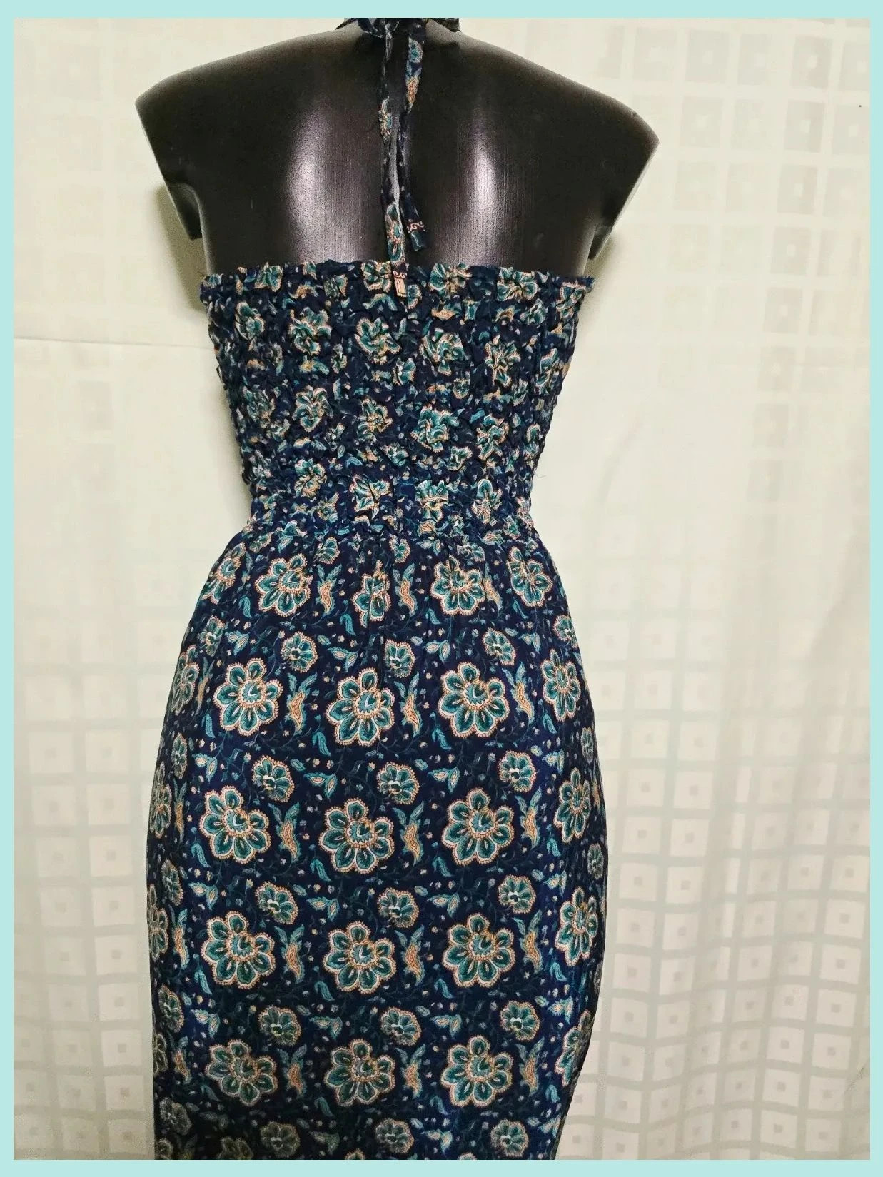 Navy Floral Halter Neck Maxi Dress – Vestidor Vintage – taille Taille unique 5