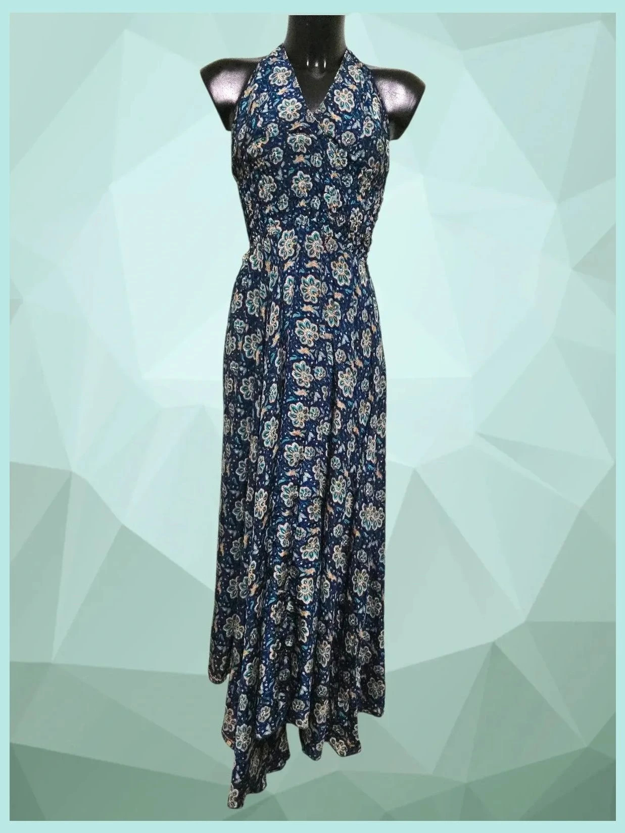 Navy Floral Halter Neck Maxi Dress