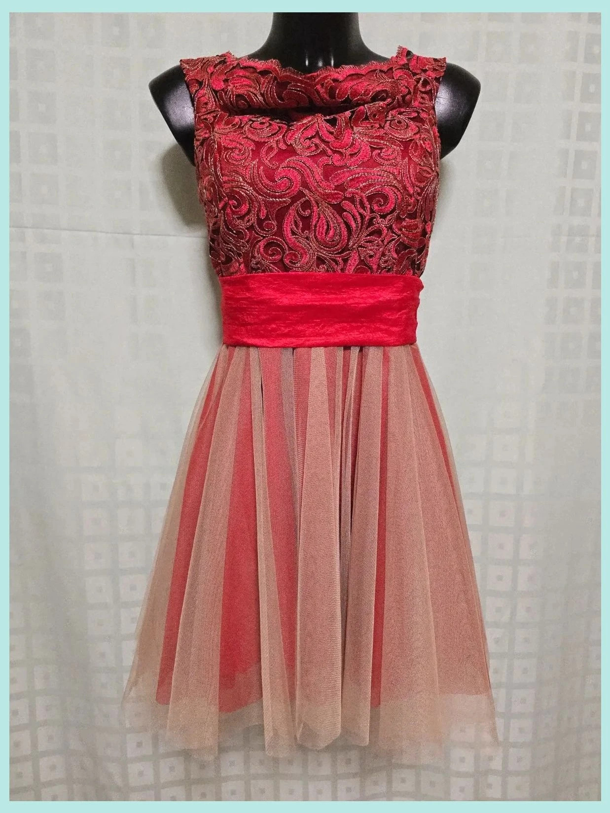 Red Lace Tulle Party Dress – Boutique De La Femme – taille M / 38 / 10 4