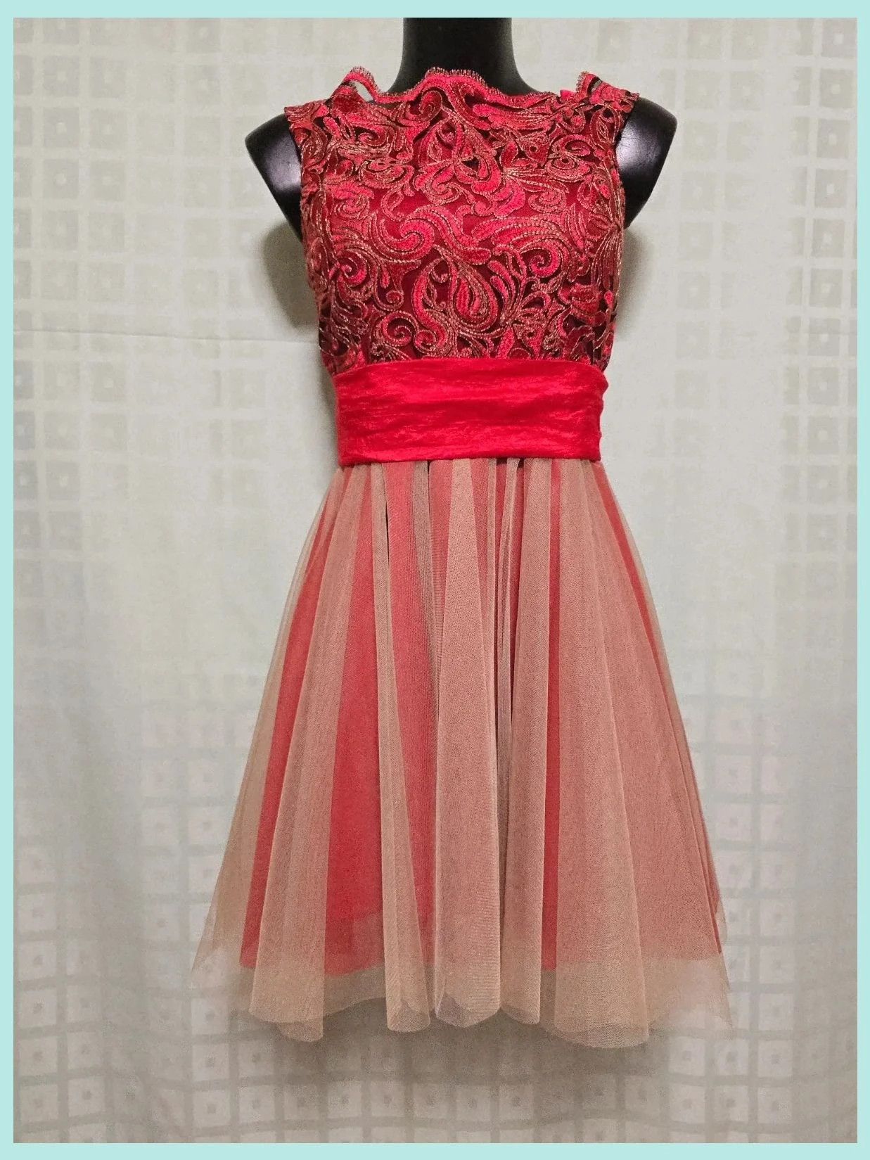 Red Lace Tulle Party Dress
