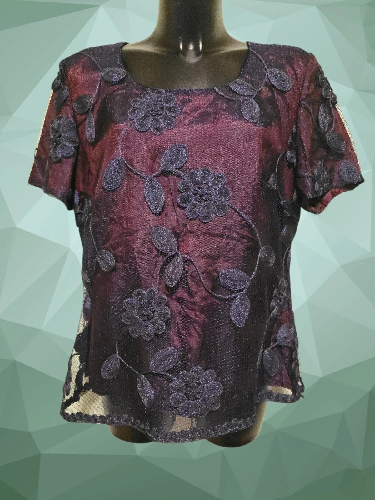 Blusa de Fiesta Granate y Negro con Tul – Brunella – taille 4XL / 48 / 20
