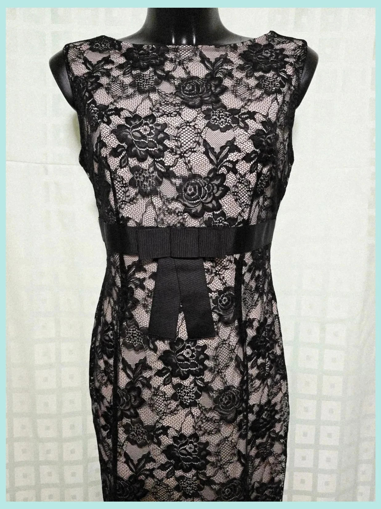 Black Lace Sheath Dress with Waist Bow Detail – Zendra – taille XL / 42 / 14 3