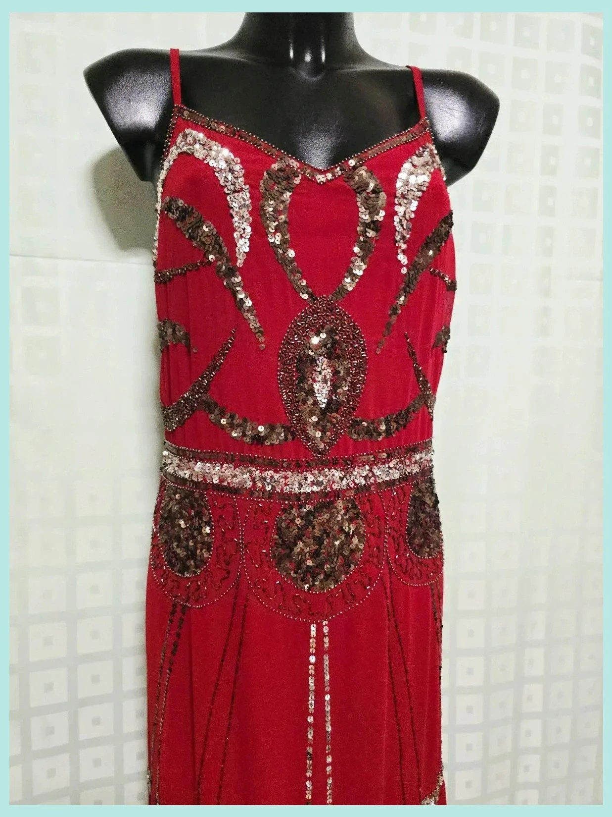 Red Sequin Art Deco Flapper Vintage Dress – Vintage Dressing – taille Autre 2