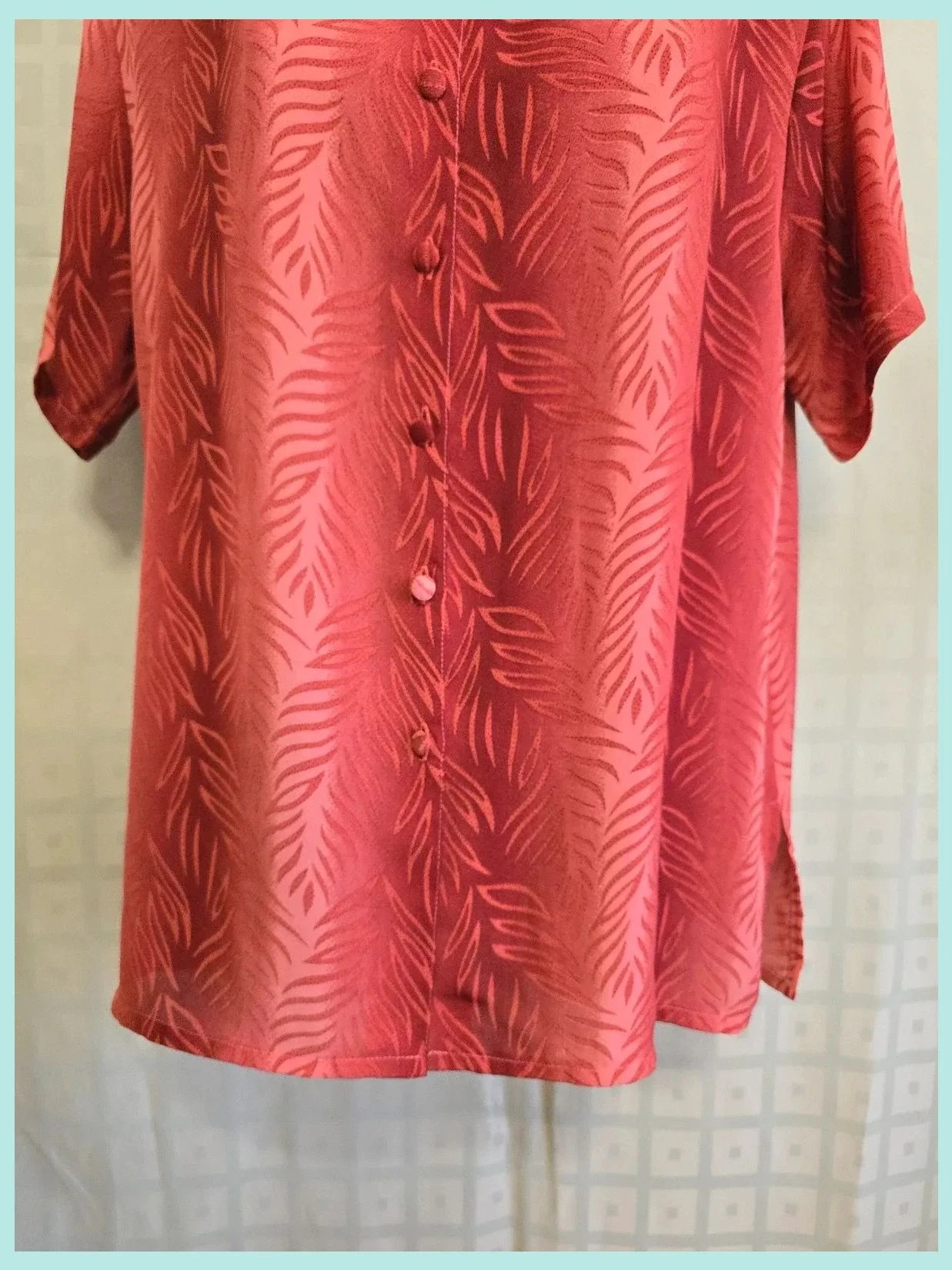 Terracotta Leaf Print Blouse – Vestidor Vintage – taille XL / 42 / 14 3