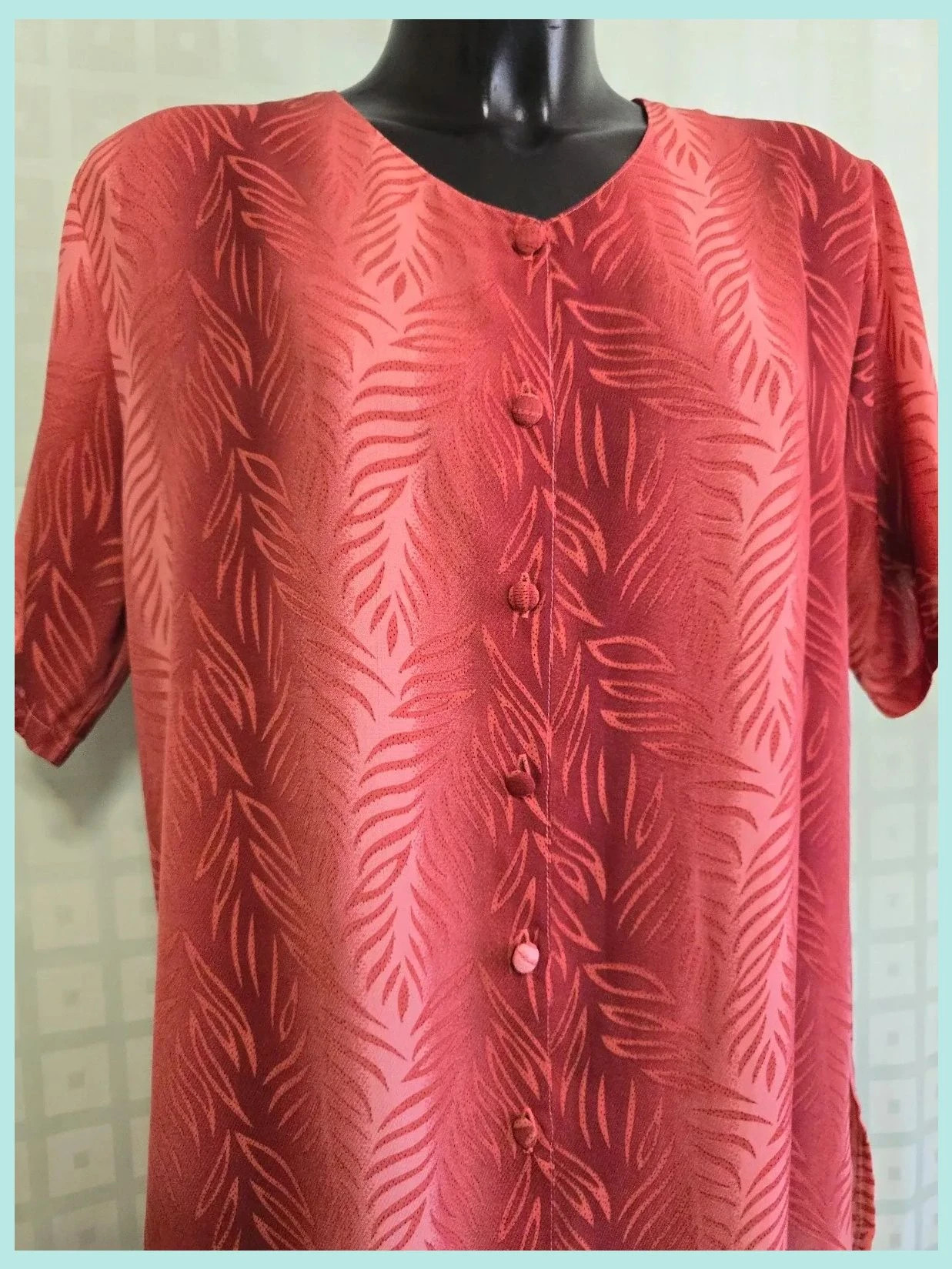 Terracotta Leaf Print Blouse – Vestidor Vintage – taille XL / 42 / 14 2