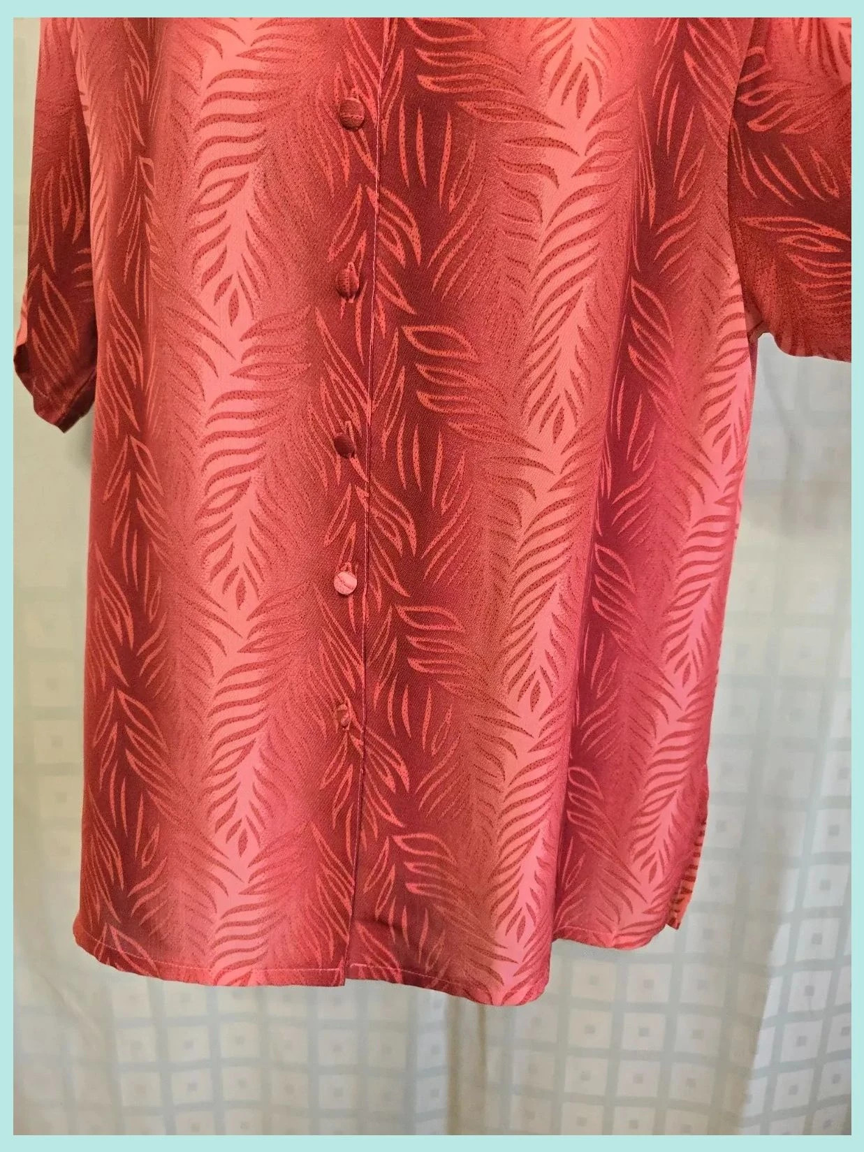 Terracotta Leaf Print Blouse – Vestidor Vintage – taille XL / 42 / 14 5