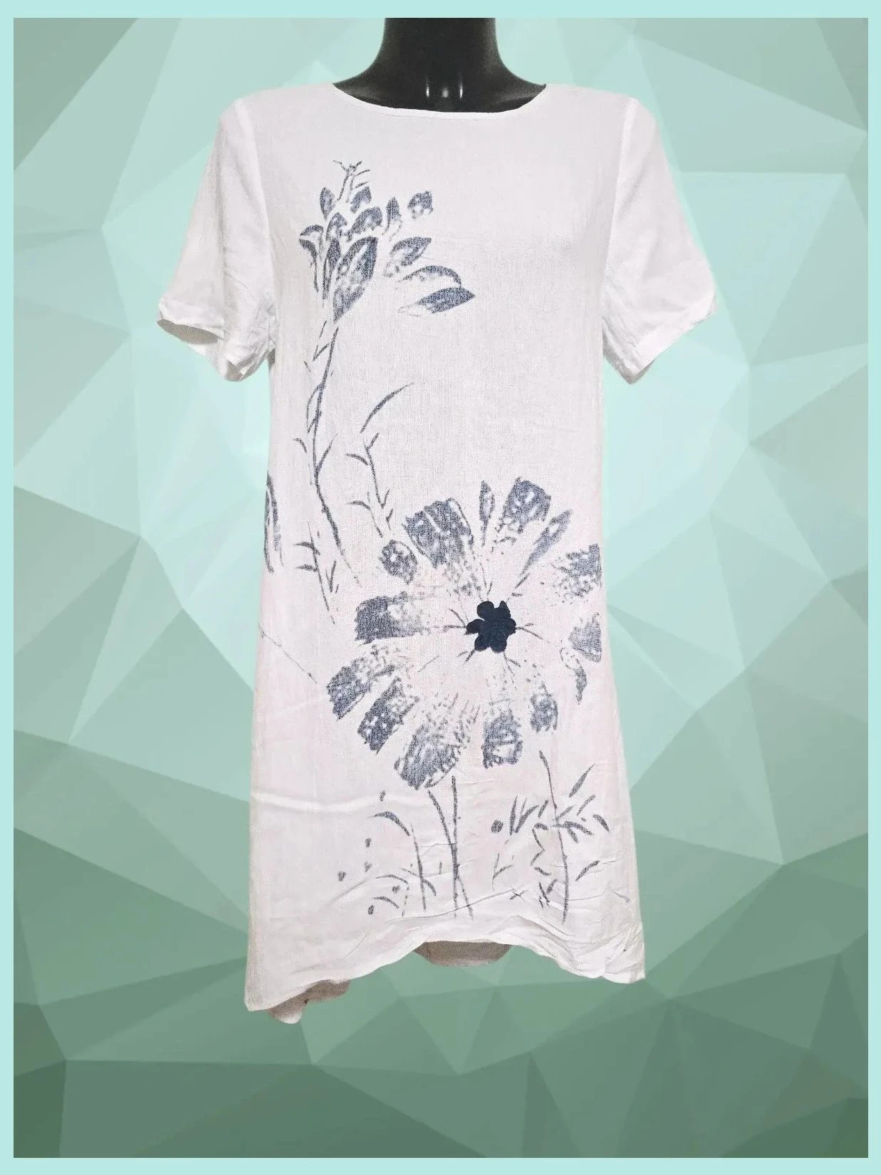 White Floral Sketch Print Asymmetrical Dress