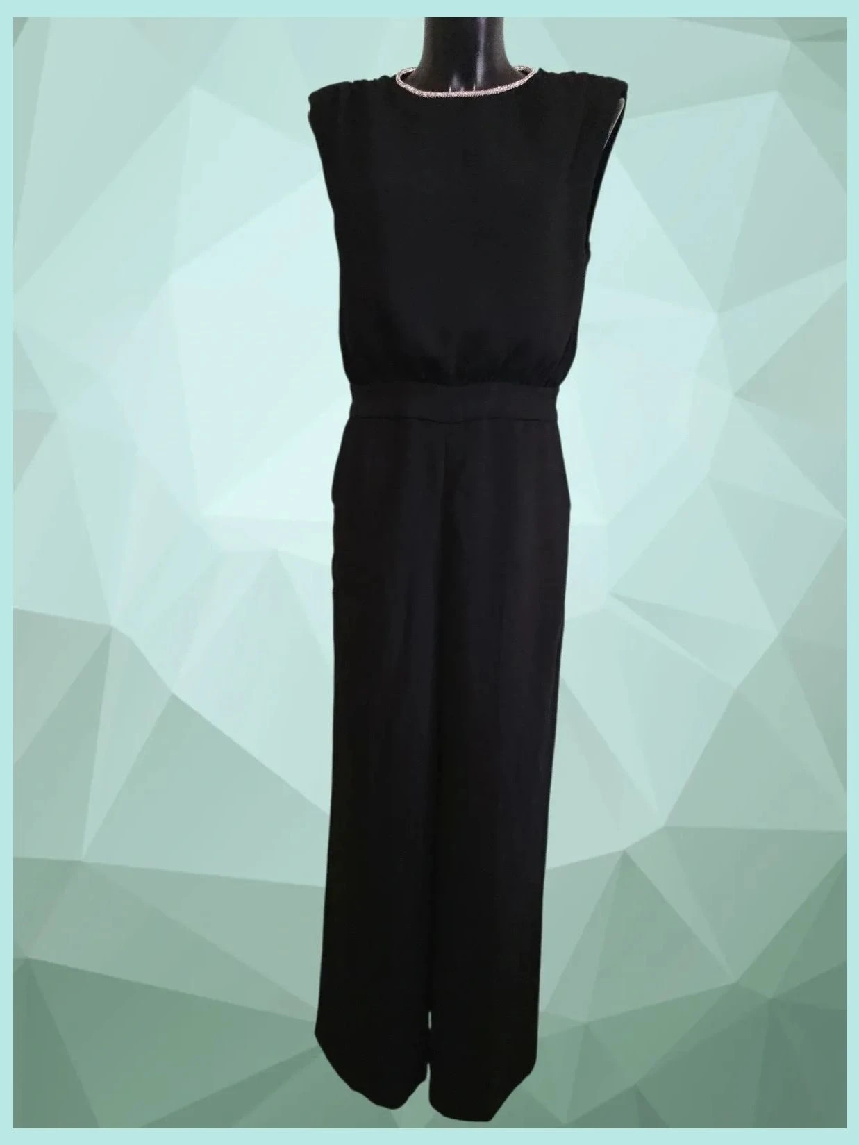 Black Rhinestone Collar Wide Leg Jumpsuit