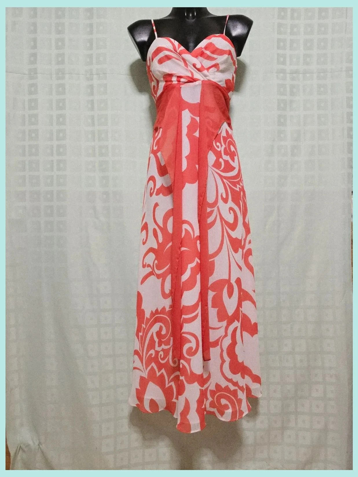 Coral White Damask Spaghetti Strap Maxi Dress – Autograph – taille M / 38 / 10 3