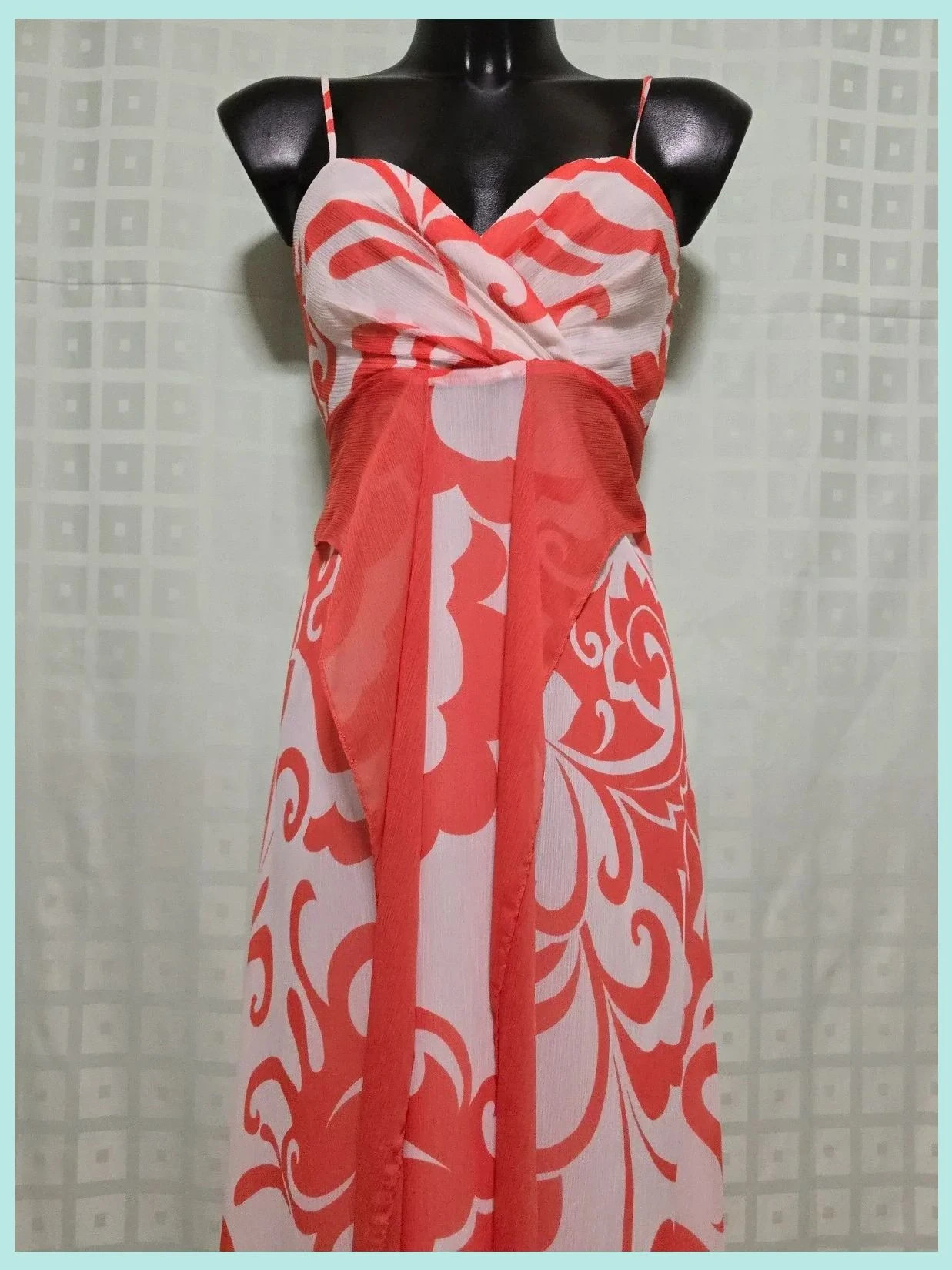 Coral White Damask Spaghetti Strap Maxi Dress – Autograph – taille M / 38 / 10 2