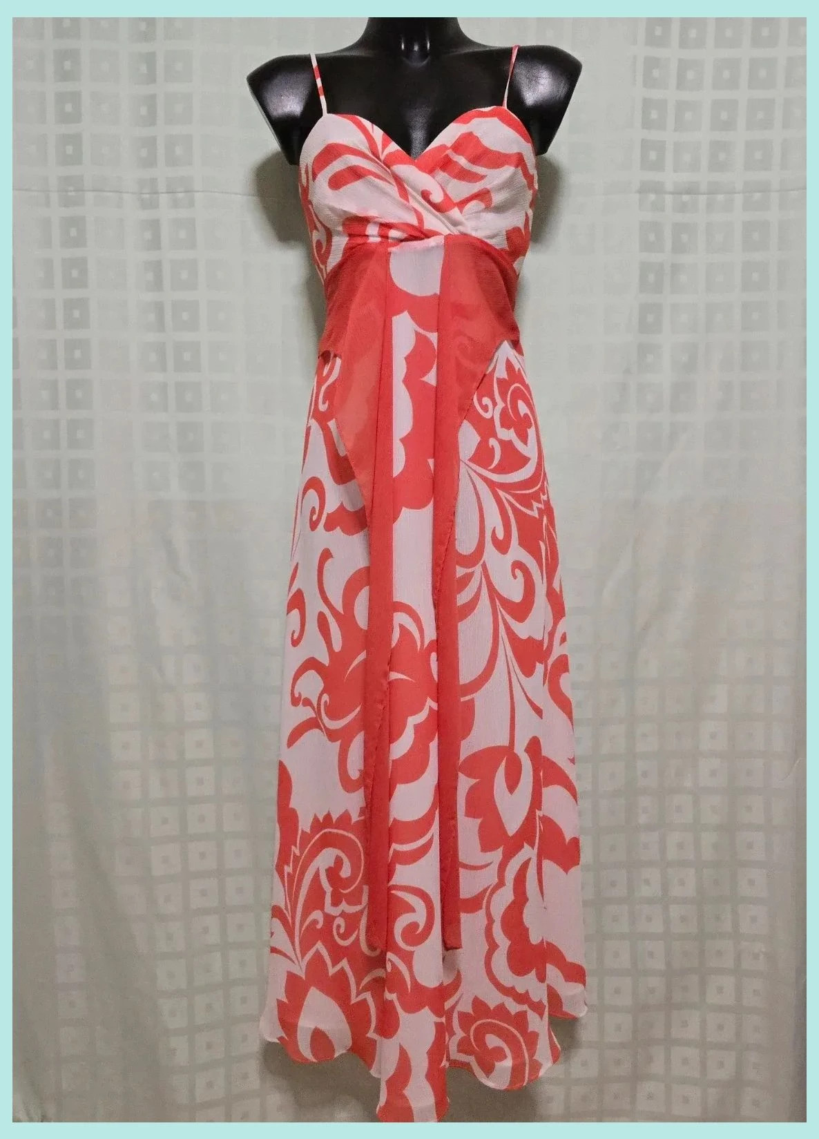 Coral White Damask Spaghetti Strap Maxi Dress – Autograph – taille M / 38 / 10
