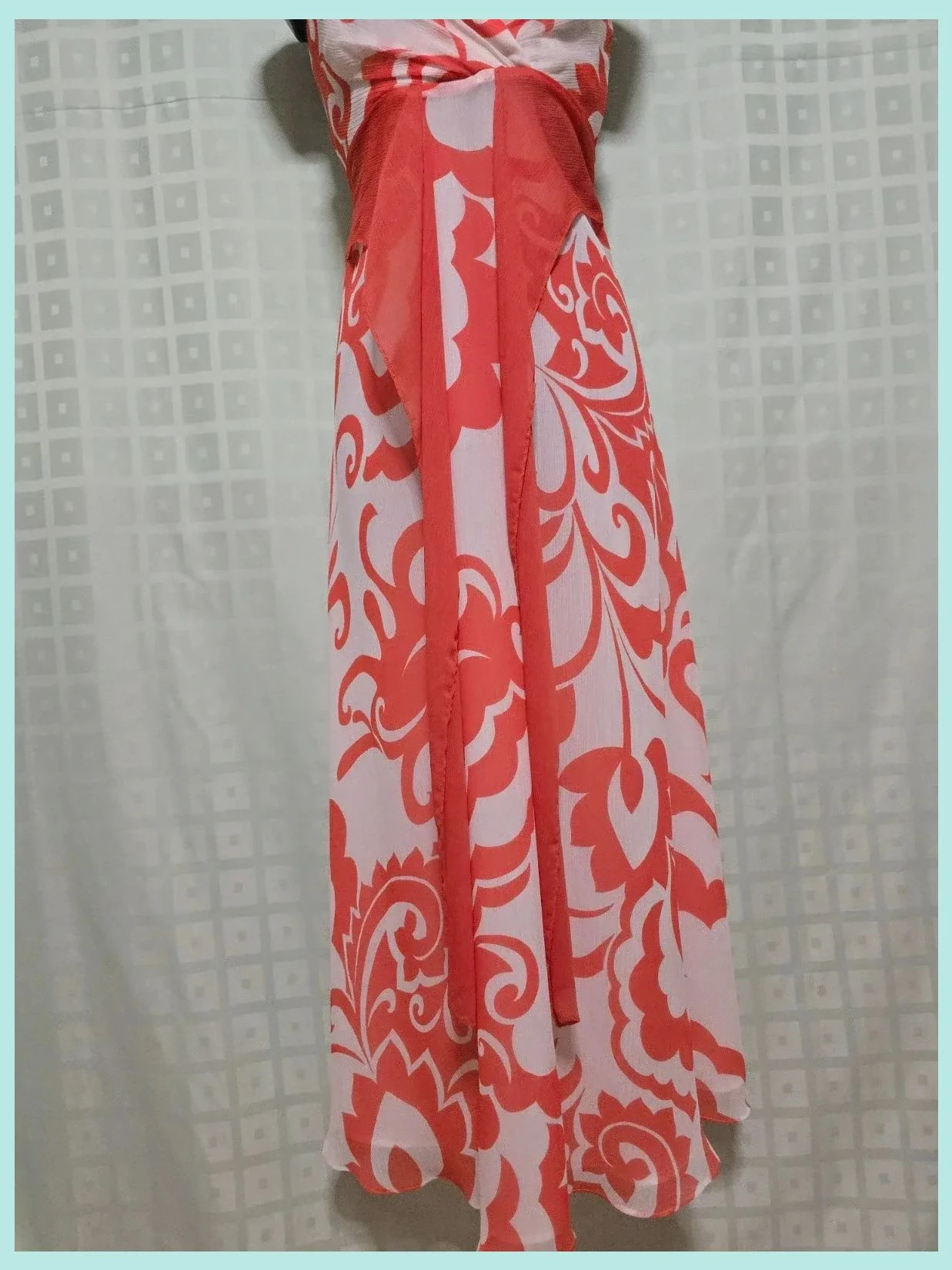 Coral White Damask Spaghetti Strap Maxi Dress – Autograph – taille M / 38 / 10 4