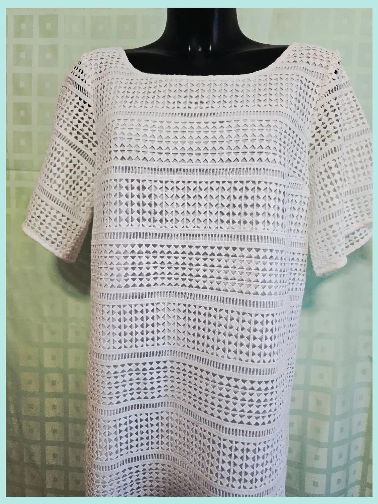 White Geometric Lace Short Sleeve Dress – GAP – taille L / 40 / 12 2