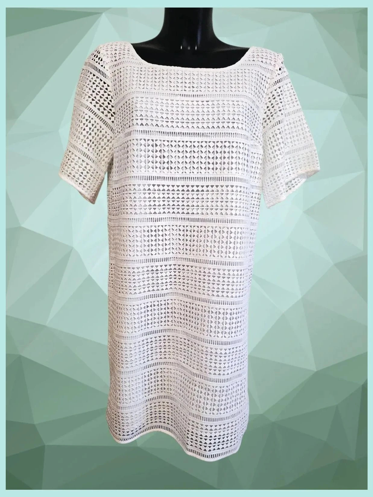 White Geometric Lace Short Sleeve Dress