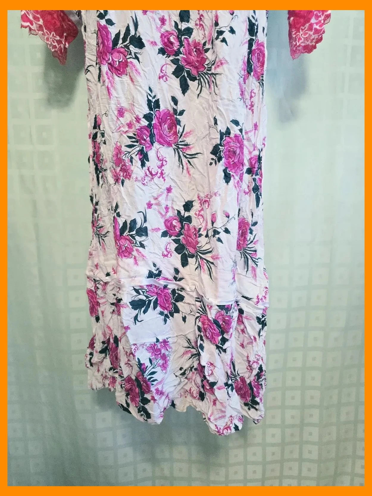 Pink Rose Print Lace Trim Dress – Vestidor Vintage – taille XXXL / 46 / 18 3