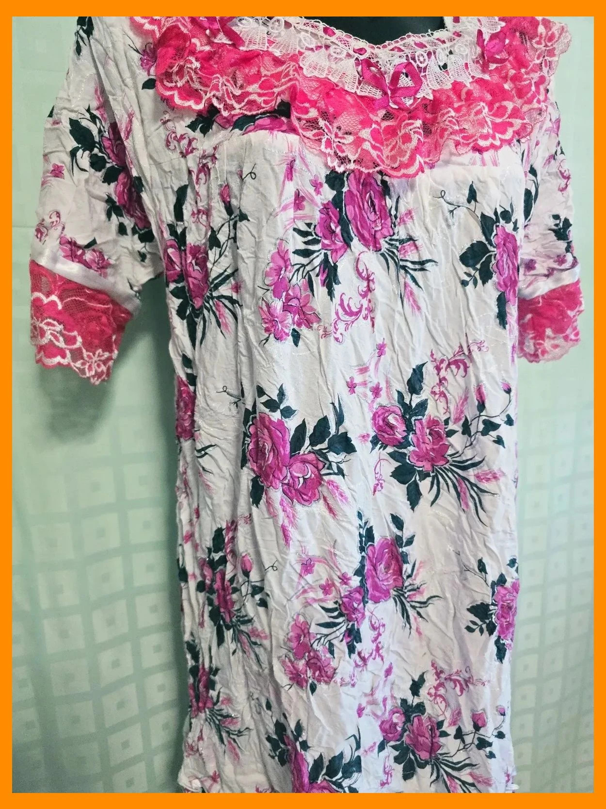 Pink Rose Print Lace Trim Dress – Vestidor Vintage – taille XXXL / 46 / 18 4