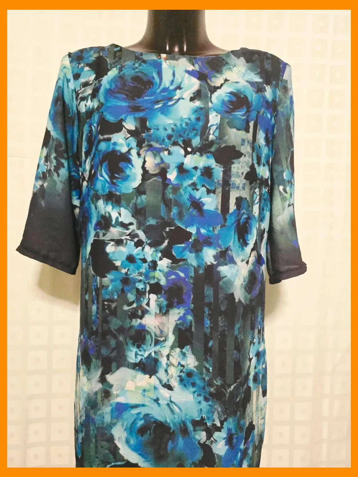 Blue Watercolor Rose Print Shift Dress – Pomodoro – taille XL / 42 / 14 3