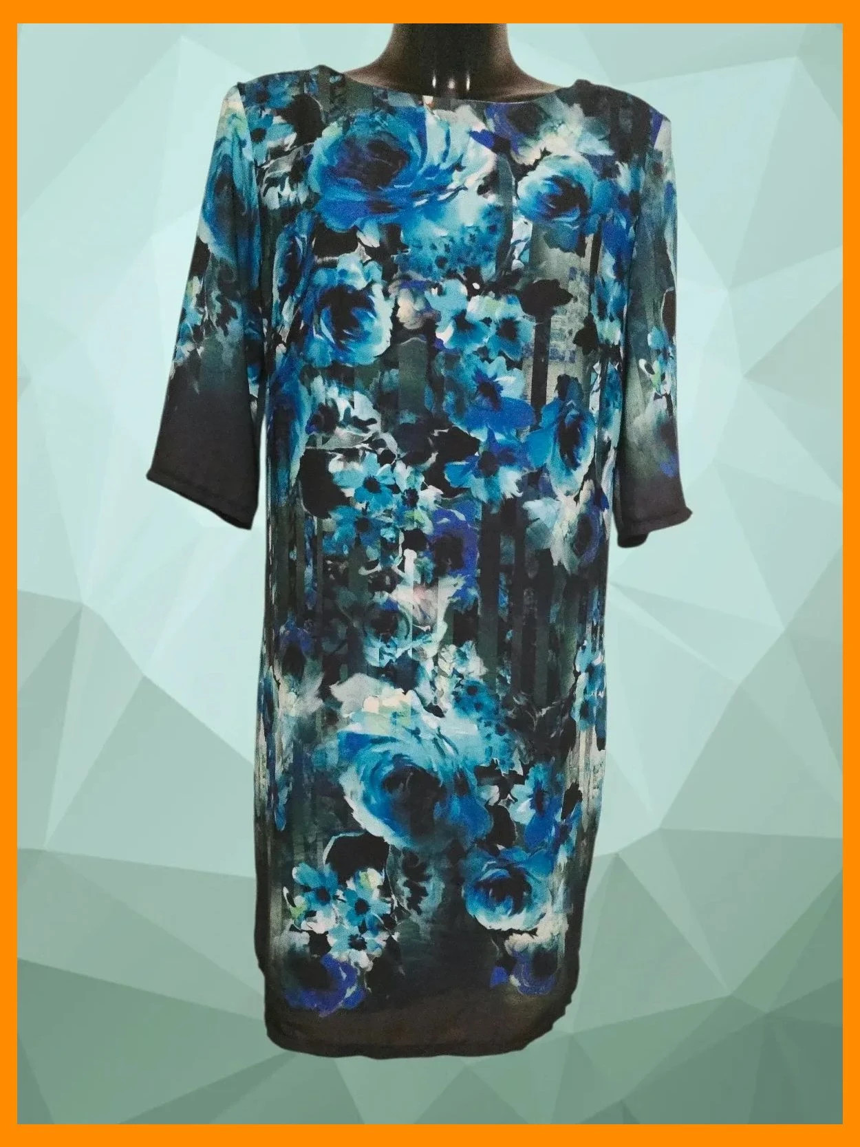 Blue Watercolor Rose Print Shift Dress
