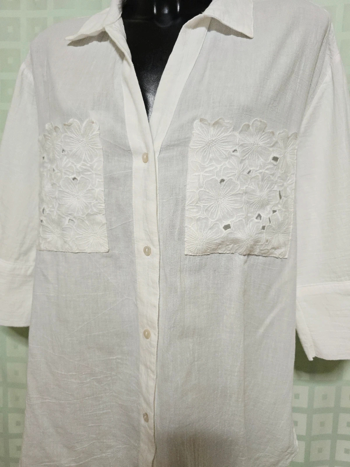 White Cotton Embroidered Pocket Shirt – Nutmeg – taille XXL / 44 / 16 2