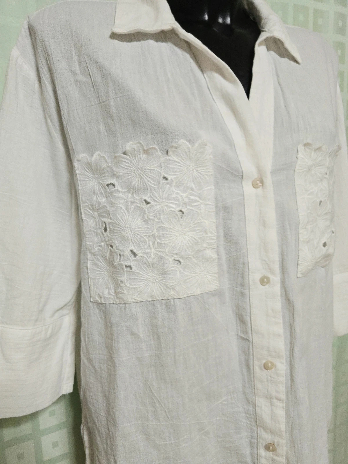White Cotton Embroidered Pocket Shirt – Nutmeg – taille XXL / 44 / 16 4