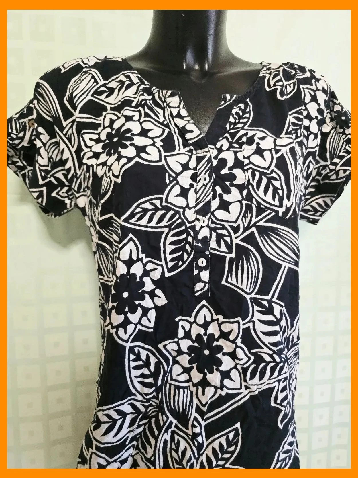 Black White Floral 100% Cotton Blouse – M&Co – taille L / 40 / 12 2